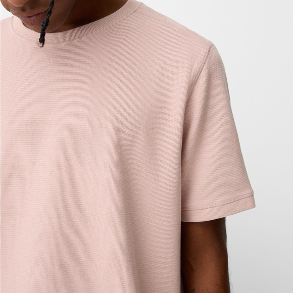 BERSHKA mens pink loose fit tshirt ribbed - Picture 3 of 9
